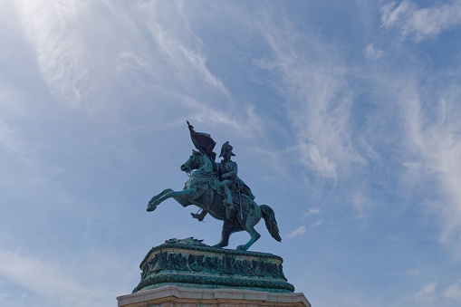 An equestrian statue of Archduke Karl von Osterreich-Teschen stands proudly in the middle of Heldenplatz in Vienna,