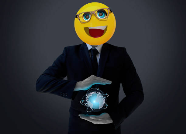 Emoji with a funny face holding a spinning globe in his hand is laughing and telling something. / You can see the animation movie of this image from my iStock video portfolio. Video number: 1663238751  / I redrawn the map with reference to the Nasa map on the link below:https://earthobservatory.nasa.gov/images/9101/carbon-monoxide-from-alaska-fires