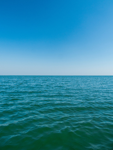Panorama front view landscape Blue sea and sky blue background morning day look calm summer Nature tropical sea Beautiful  ocen water travel Bangsaen Beach East thailand Chonburi Exotic horizon.
