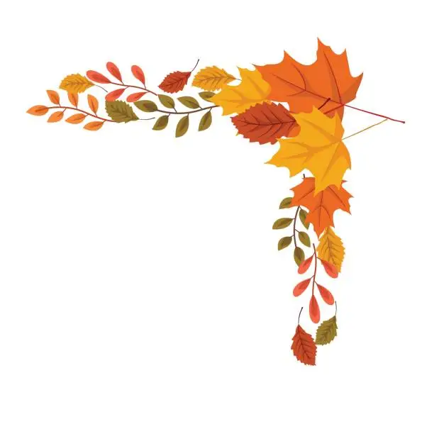 Vector illustration of Corner border autumn leaves design