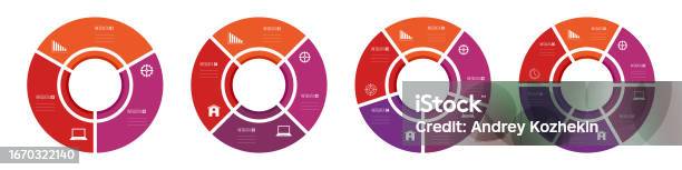 Round Interactive Chart Set Of Round Infographic Charts Vector Templates Circles With 3 4 5 And ...