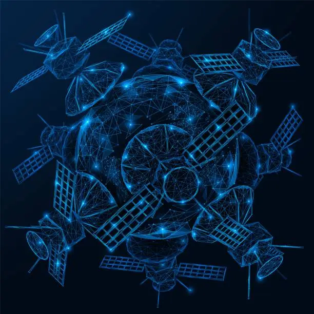 Vector illustration of Artificial satellites in near-Earth orbit.