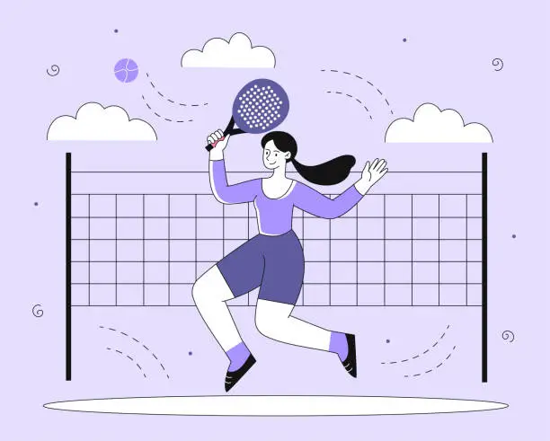 Vector illustration of Woman with padel vector line concept