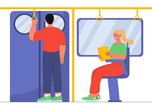Vector illustration of Woman reading in subway vector concept