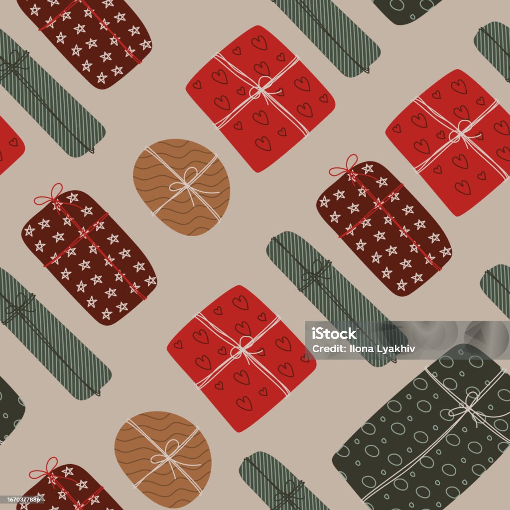 Gift Pack Patterns Seamless Pattern Of Hand Drawn Gift Boxes And Pack Stock Illustration ...