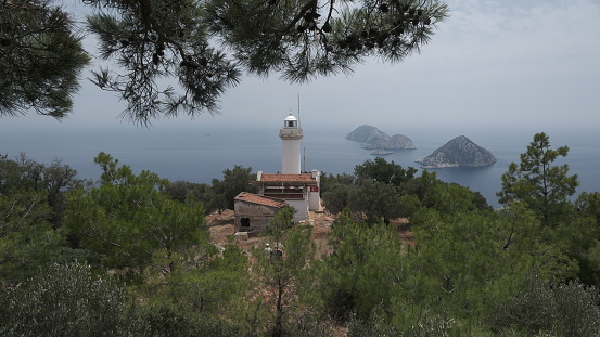 Lighthouse on Gelidonya cape in day time in Adrasan Antalya
