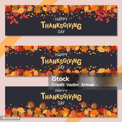 istock Happy Thanksgiving Day vector banners set 1670421974