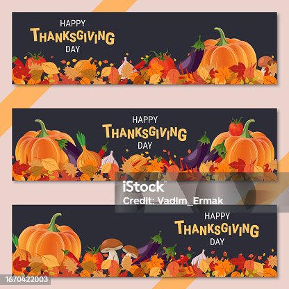 istock Happy Thanksgiving Day vector banners set 1670422003