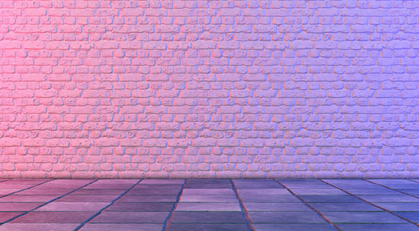 istock White brick wall illuminated red and blue lights for background. 3d illustration 1670469307