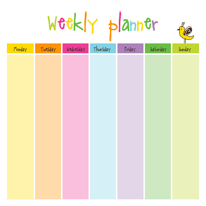 Weekly planner. Note paper, Notes, to do list. Organiser planner template. Note paper. Back to school. Printable.