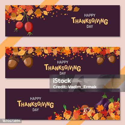 istock Happy Thanksgiving Day vector banners set 1670573894