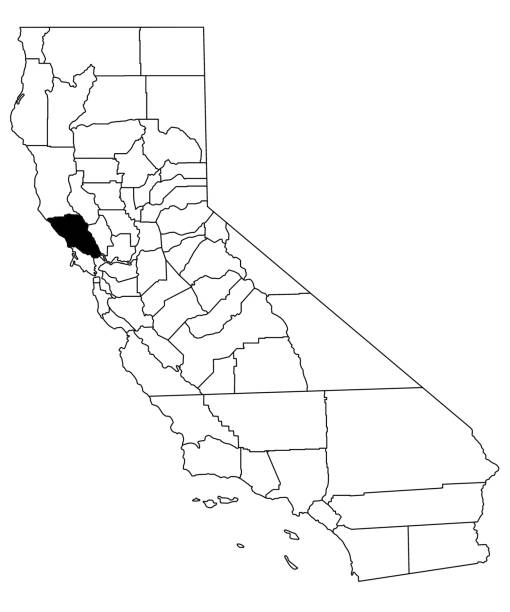 흰색 배경에 있는 캘리포니아 주의 소노마 카운티 지도. 캘리포니아 지도에서 검은색으로 강조 표시된 단일 카운티 지도. 미국, 미국 - california map counties county stock illustrations