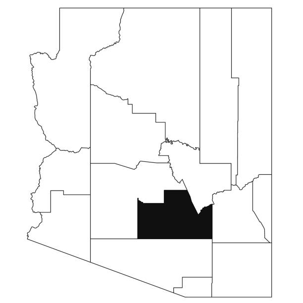 ilustrações de stock, clip art, desenhos animados e ícones de map of pinal county in arizona state on white background. single county map highlighted by black colour on arizona map. united states, us - florence province