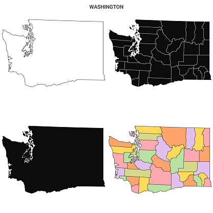 Washington state outline County map set - United States