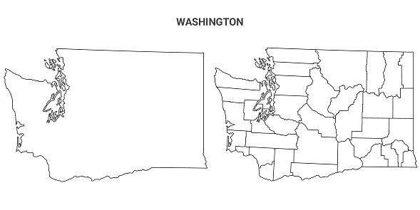 Washington state outline County map set - United States