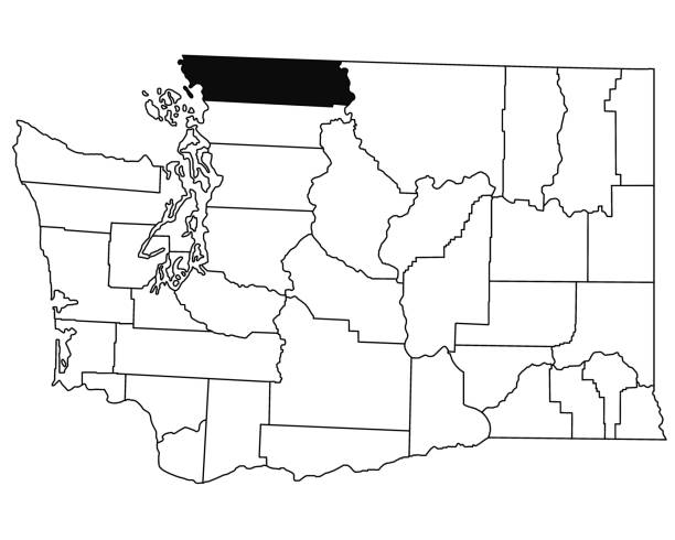 흰색 배경에 워싱턴 dc 주에   있는 whatcom 카운티의 지도. washington 지도에서 검은색으로 강조 표시된 단일 카운티 지도. 미국, 미국 - bellingham stock illustrations