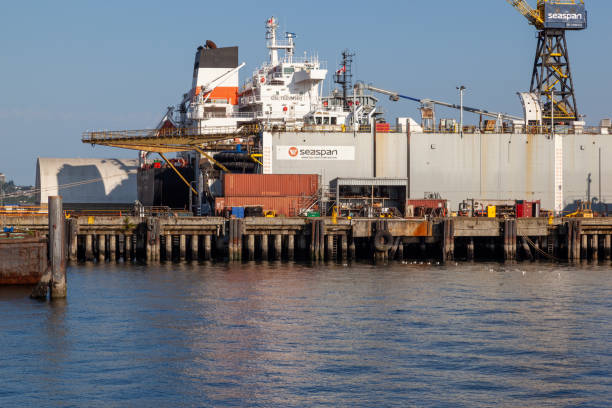 Seaspan Shipyards in Vancouver, British Columbia, Canada - July 8, 2023. Seaspan ULC provides marine-related services to the Pacific Northwest.