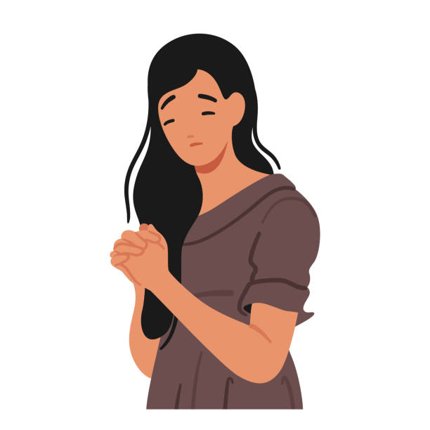 ilustrações de stock, clip art, desenhos animados e ícones de woman praying in quiet devotion, hands clasped in prayer, eyes closed, seeking solace and connection with the divine - solace