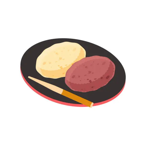 Vector illustration of Japanese Food. Ohagi. 
Kinako, Azuki Beans.