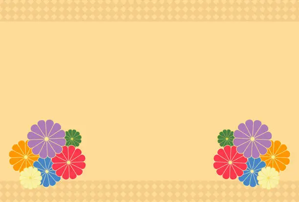 Vector illustration of Japanese Chrysanthemum. Postcard.