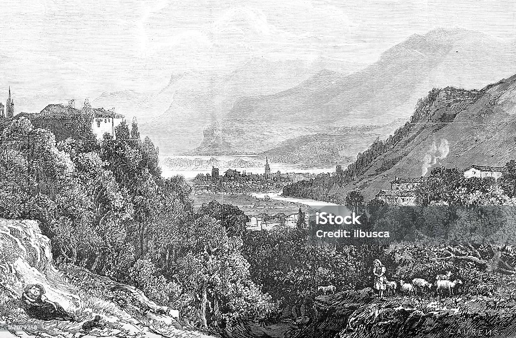 Paisagem Gresivaudan valley - Ilustração de Ajardinado royalty-free