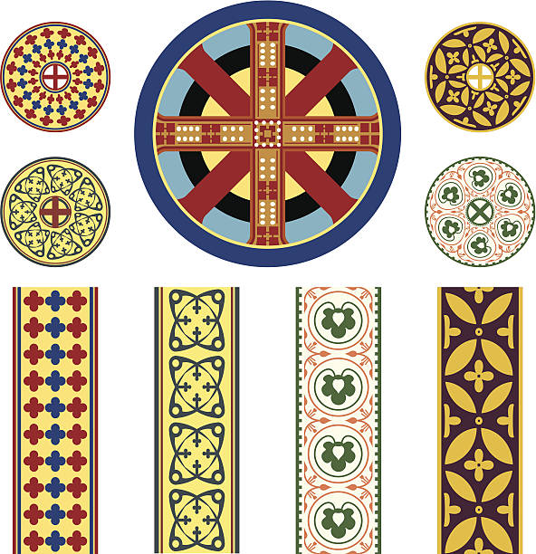 ilustraciones, imágenes clip art, dibujos animados e iconos de stock de bizantino adornos 01 - byzantine