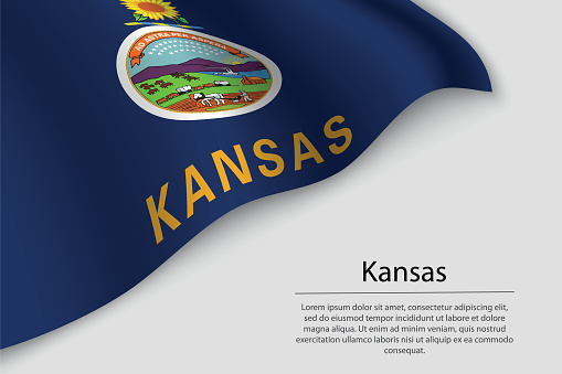 Wave flag of Kansas is a state of United States. Banner or ribbon vector template