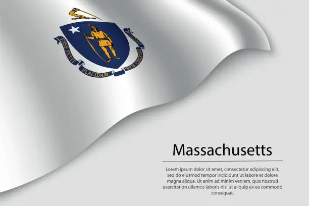 Vector illustration of Wave flag of Massachusetts is a state of United States.
