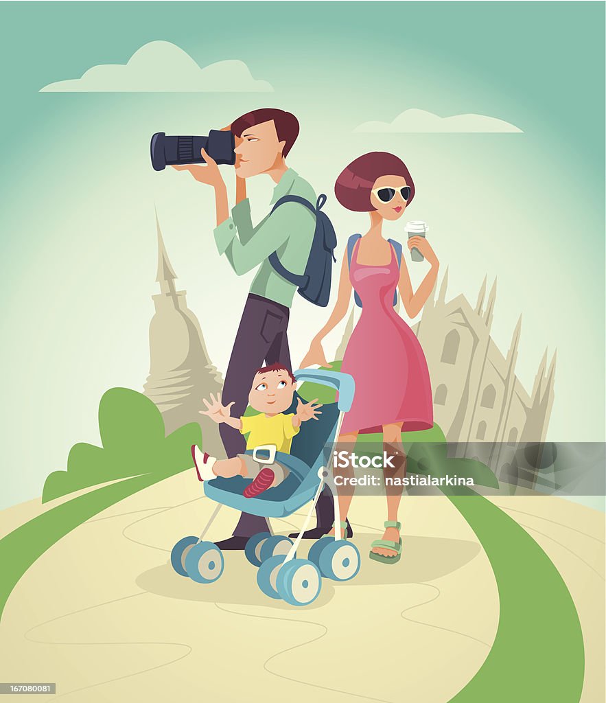 Famille en vacances - clipart vectoriel de 12-23 mois libre de droits