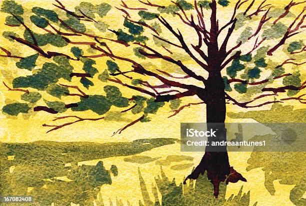 Árvore Ensolaradasłoneczny Tree - Stockowe grafiki wektorowe i więcej obrazów Akwarela - Akwarela, Kłoda, Bez ludzi