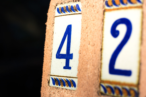 Ceramic Number 42 Street Address Mexican Tiles Close-Up