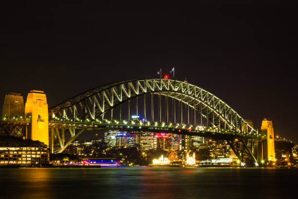 istock Lighted up Harbour Bridge and night view in Sydney, Australia 1670867716