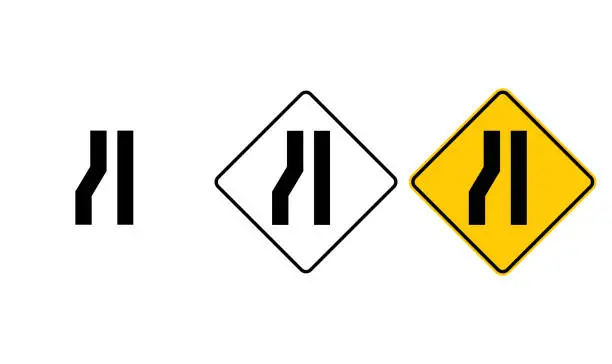 Vector illustration of icon Warning sign of narrow left road