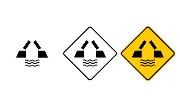 Vector illustration of icon warning open bridge sign