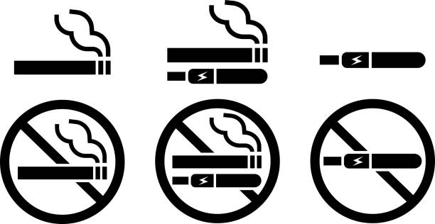 tanda pictogram melarang rokok monokrom dengan vektor - cangklong produk tembakau ilustrasi stok
