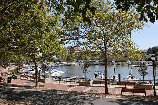 Camden, New Jersey, USA - Sep 2, 2023: Wiggins Park Marina at Camden waterfront