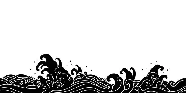 Vector illustration of japan ocean sea wave oriental style silhouette seamless pattern illustration
