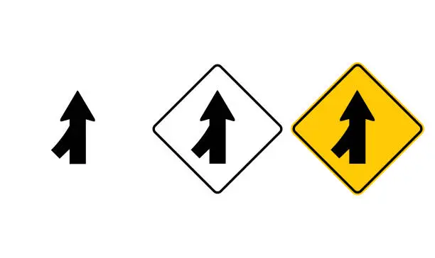 Vector illustration of icon Left merging traffic sign
