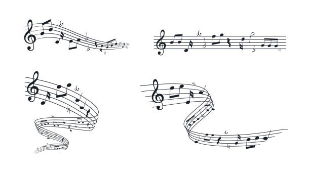 ilustrações de stock, clip art, desenhos animados e ícones de music sheet. musical note set. music note stave staff - musical note treble clef music sheet music