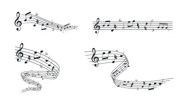 Vector illustration of Music sheet. Musical note set. Music note stave staff