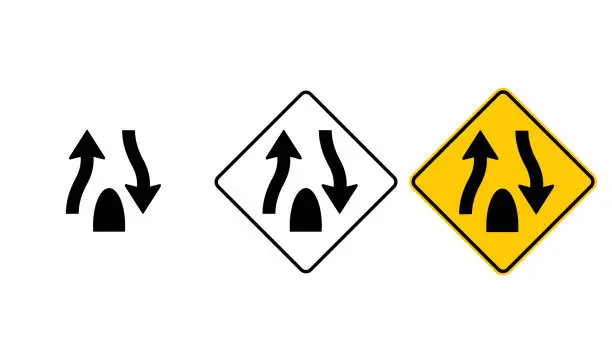 Vector illustration of icon Divided road end sign