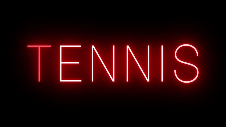 Red neon sign for TENNIS