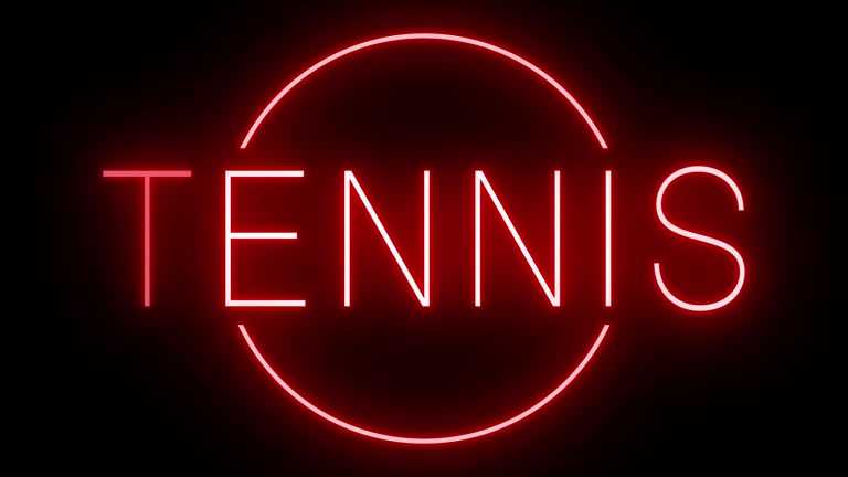 Red neon sign for TENNIS