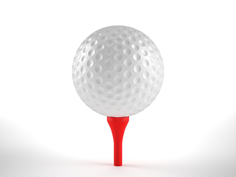 Golf ball and tee on a white background. 3d illustration.