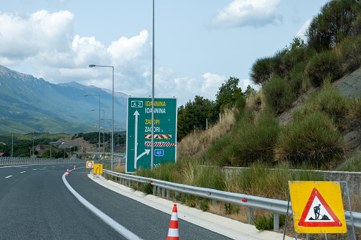 Warning sign on motorway in Greece