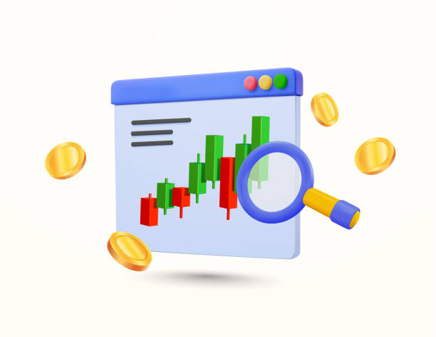 istock 3d stock or crypto investment or trading analysis banner. Growing candlestick chart window with magnifying glass, coins, icon isolated on background. 3d vector illustration. 1671141637