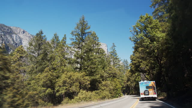 Passenger view of driving into Yosemite National Park