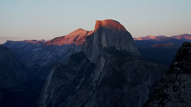 Last light on half dome from Glacier Point on a golden afternoon