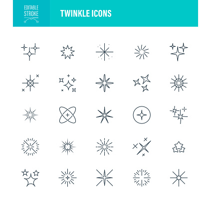 Twinkle and Sparkle Icon Set. Editable Stroke. Contains such icons as Star - Space, Star Shape, Glittering, Vector, Lens Flare, Glowing, Glamour, Sparks Glitter, Party, Decoration
