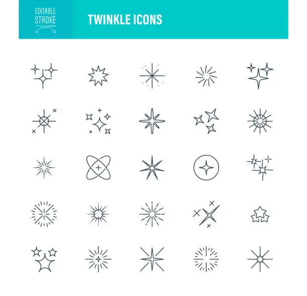 Vector illustration of Twinkle Icons Editable Stroke